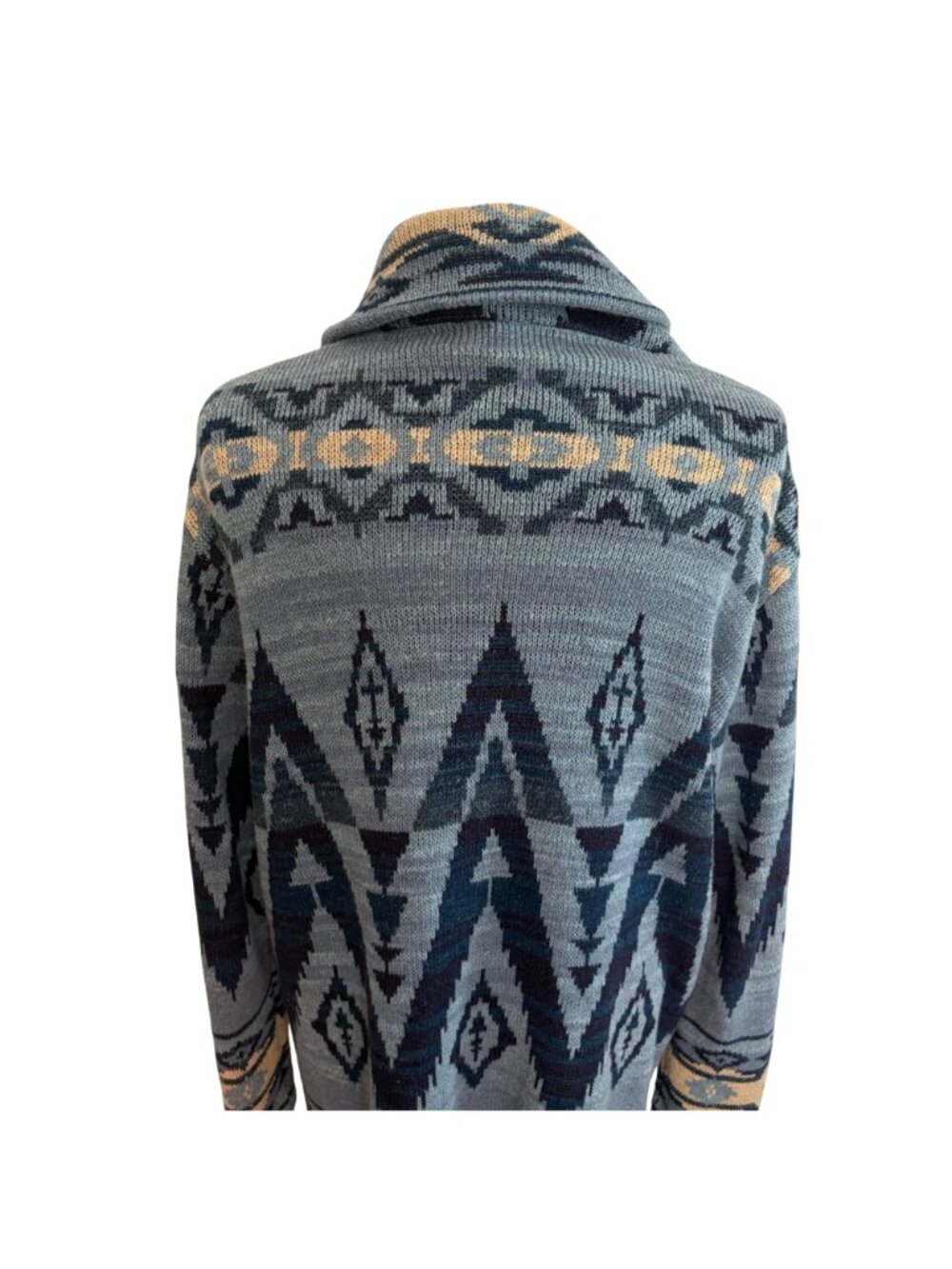 Polo Ralph Lauren Aztec Shawl Cardigan Sweater Women XL Blue Cotton Southwestern - Picture 12 of 14
